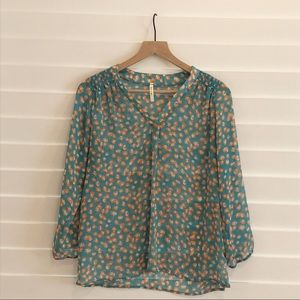 Francesca’s Mi Ami Sheer Top Turquoise Size M
